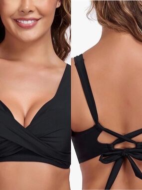 Colloyes Black Wrap Bikini Top NWT XL Tie Back Padded Swim Top